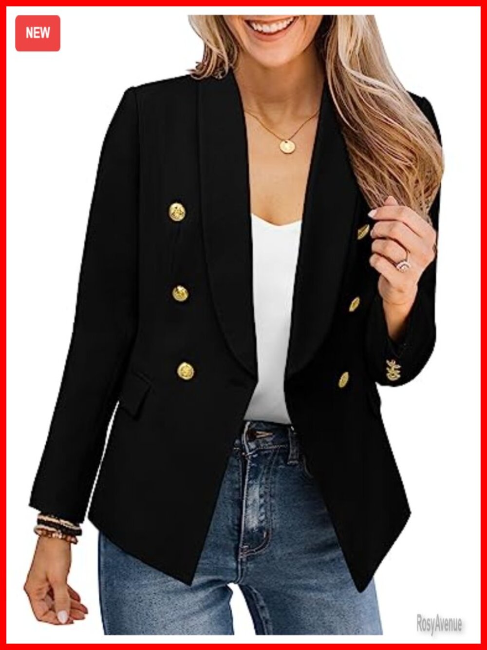 Womens Casual Blazer Jacket Gold Button Long Sleeve Work Office Suit Jacket